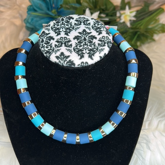 NWT ISAAC MIZRAHI New York Necklace Blue & Gold with Blue Acrylic/Stones - Picture 2 of 5